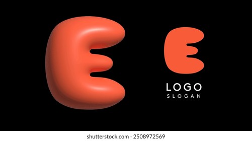 Inflatable letter E appealing 3D logo, glossy shiny bubble logotype for education and childish poster design, U2K brand identity, tech startup, eye-catching typographic. Vector illustration