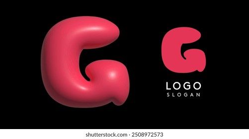 Inflatable letter G appealing 3D logo, glossy shiny bubble. Gum-colored logotype for U2K poster, education design, childish brand identity, tech startup, eye-catching typographic. Vector illustration