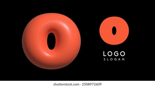 Inflatable letter O appealing 3D logo, glossy shiny bubble logotype for education and childish poster design, U2K brand identity, tech startup, eye-catching typographic. Vector illustration