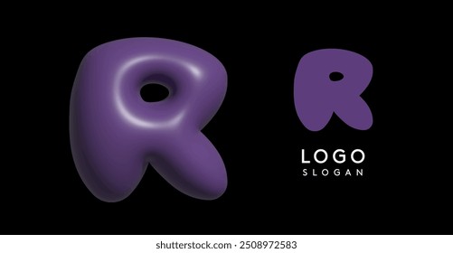 Inflatable letter R appealing 3D logo, glossy shiny bubble logotype for education and childish poster design, U2K brand identity, tech startup, eye-catching typographic. Vector illustration