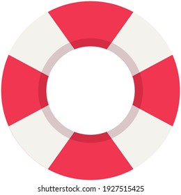 Vida útil inflable con marcas de identificación rojas y blancas. Equipo para rescatar personas que se ahogan en el mar o en el océano. Objeto redondo para rescatistas. Logotipo con rayas aisladas sobre fondo blanco