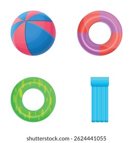 Inflatable mattress icons set cartoon vector. Inflatable toy. Summer, water recreation