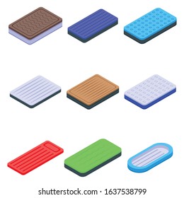 Inflatable mattress icons set. Isometric set of inflatable mattress vector icons for web design isolated on white background