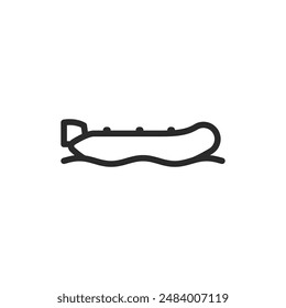 Inflatable motorboat, linear style icon. Boat with motor. Editable stroke width