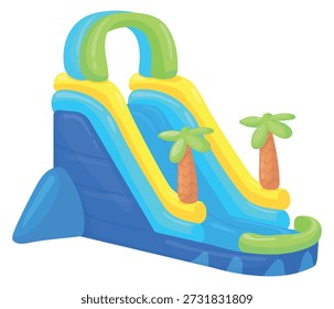 Inflatable park slide. Summer jungle attraction cartoon icon