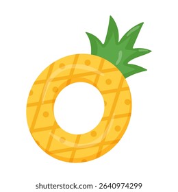 Inflatable pineapple pool float in cartoon style. Funny tropical swimming ring icon. Vector illustration isolated.