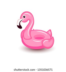 Inflatable pink flamingo with shadow isolated on white. Realistic summertime illustration. Vector template for your summertime design.