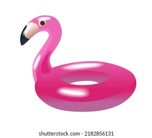 Inflatable Pink Flamingo Swimming Ring, Vector illustration isolated on white