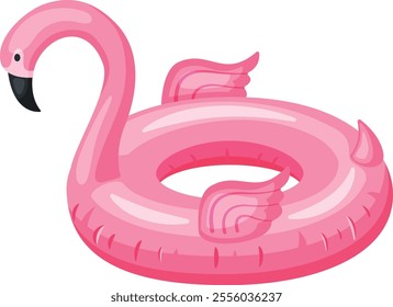 Inflatable pink flamingo with wings shaped swimming pool float isolated on a white background, perfect for summer vacations and pool parties