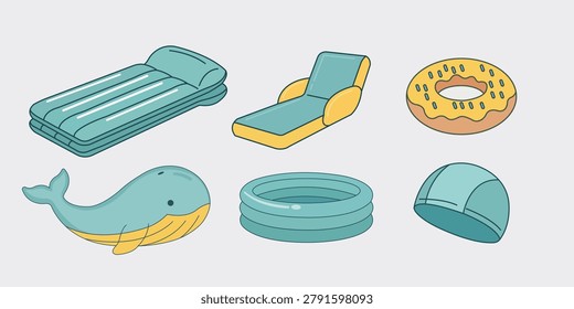 Inflatable Pool Float Summer Recreation Beach Vacation Water Fun Graphic Element Isolated Vector Illustration Design