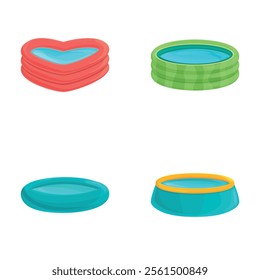 Inflatable pool icons set cartoon vector. Swimming pool of various shape. Summer vacation