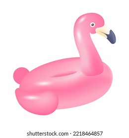 Inflatable pool ring in shape of flamingo 3D icon. Pink bird rubber ring for swimming pool or beach 3D vector illustration on white background. Summer, vacation, outdoor activity concept