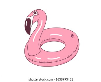 Inflatable pool toy. Rubber inflatable flamingo in cartoon style drawing. Applicable for summer, vacation, holidays banners design. Funny rubber pool toy. Vector illustration