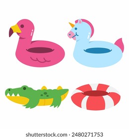 Inflatable pool toys vector cartoon set isolated on a white background.
