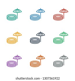 inflatable pool and umbrella icon white background. Editable outline inflatable pool and umbrella icon from summer. Trendy inflatable pool and umbrella icon for web mobile.
