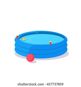 Inflatable Pool vector. Flat design. Summer vacation concept. Games in the water. Leisure in the back yard. Illustration for advertising, flayers, app icons, prints. Isolated on white background.