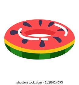 Inflatable red watermelon pool float isolated on white.
