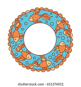 Inflatable ring with cartoon fishes.  Vector colored illustration isolated on white background. 