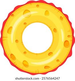 Inflatable ring with cheese pattern floating on water, offering a fun and playful way to enjoy summer activities in swimming pools, beaches, or lakes