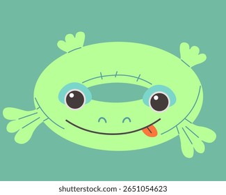 inflatable ring frog in doodle style. element for mascot decor postcard design print sticker poster background