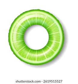 Inflatable ring resembling kiwi slice with realistic detail shiny texture on white background summer pool accessory adds fun vibrant flavor poolside parties summer recreation activities