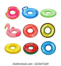 inflatable ring set cartoon. beach summer, swim water, vacation float, pool rubber, travel inflatable ring vector illustration