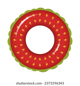 Inflatable ring in shape of strawberry slice on white background