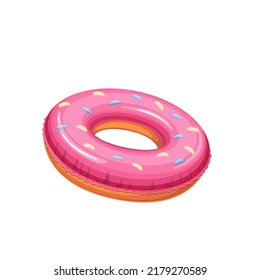 Inflatable ring vector illustration. Cartoon isolated rubber donut to swim and float in summer pool or sea waters, floater buoy and lifesaver equipment to save life summertime, bright wheel for kids