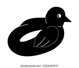 Inflatable ring in white and black in the shape of a bird. Doodle clip art for your projects.