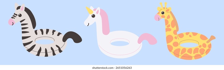 inflatable ring's set in doodle style. elements for mascot decor postcard design print sticker poster background