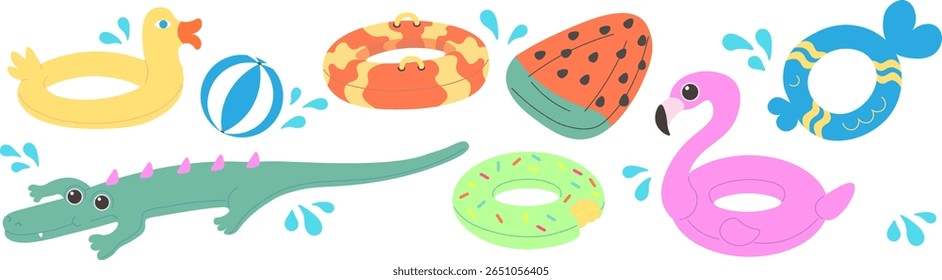 inflatable ring's set in doodle style. elements for mascot decor postcard design print sticker poster background