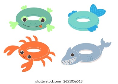 inflatable ring's set in doodle style. elements for mascot decor postcard design print sticker poster background