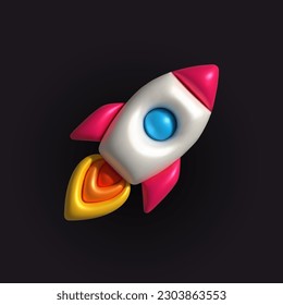 Inflatable Rocket. Inflated 3D element with the plasticine effect. Shapes space rocket. Vector illustration