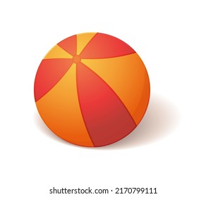 Inflatable rubber beach ball isolated on a white background. Toy for children's games and sports in red and yellow colors. Vector illustration