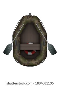 Inflatable Rubber Boat For Fishing And Tourism. For kayaking and rowing design. Vector illustration isolated on white background. Realistic style.