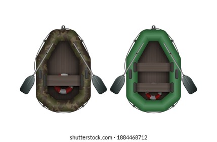 Inflatable Rubber Boat For Fishing And Tourism. For kayaking and rowing design. Vector illustration isolated on white background. 