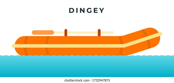 Inflatable rubber dingey with oars vector icon flat isolated.