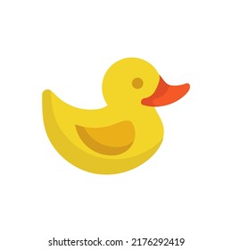Aufblasbares gummigelbes süßes Spielzeug. Vektortiervogel und Cartoon einzeln auf Weiß. Duckling Beak Ikone und Badespass Dusche für Kinder. Kunstgegenstand für Badewanne und komisches Haustier.
