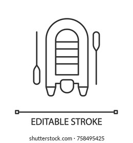 Inflatable Rubber Motor Boat Linear Icon. Thin Line Illustration. Dinghy With Paddles. Contour Symbol. Vector Isolated Outline Drawing. Editable Stroke