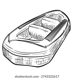 inflatable rubber raft boat vector line art hand drawn illustration