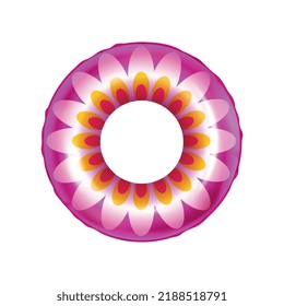 Aufblasbarer Gummiring mit bunten Blumenmustern, realistische Vektorgrafik