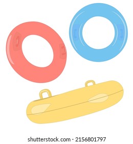 Inflatable rubber swimming ring set isolated on white background. Vector illustration