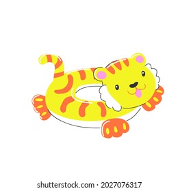 inflatable rubber swimming ring tiger cat. summer water beach toy. stock vector illustration in cartoon flat style on white