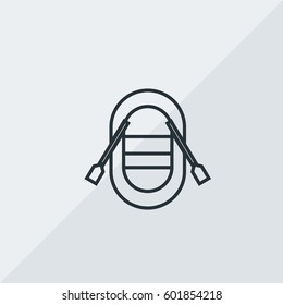 Inflatable Safety Boat Vector Icon, The outlined symbol of small boat with oars. Simple, modern flat vector illustration for mobile app, website or desktop app  