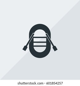 Inflatable Safety Boat Vector Icon, The outlined symbol of small boat with aors. Simple, modern flat vector illustration for mobile app, website or desktop app  