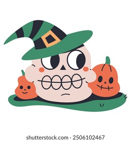 Inflatable skull and pumpkin Halloween yard decoration vector cartoon illustration isolated on a white background.