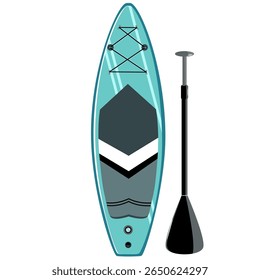 Inflatable stand up paddle board with paddle vector illustration 
