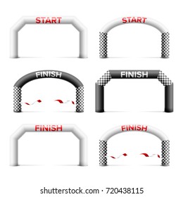 Inflatable Start Arch Set Isolated Vector. Place For Sponsors Advertising. Finish Line. Archway, Suitable For Sport Event. Marathon Racing Concept. Isolated Illustration