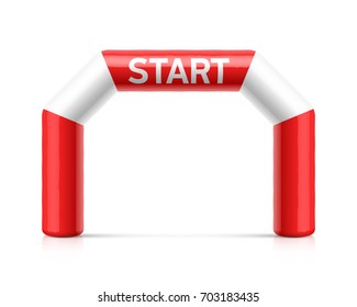 Inflatable start line arch illustration. Red and white inflatable archway. Suitable for different outdoor sport events like marathon racing, triathlon, skiing and other, vector illustration