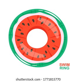 Inflatable swim ring isolated on white background. Swimming ring colorful rubber toy for summer recreation. Vector cartoon illustration.